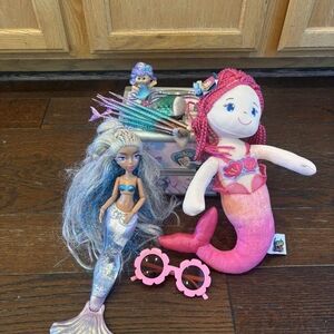 Mermaid Bundle - Doll, Stuffy, Barbie, Makeup Caddy, Makeup Brushes, Sunglasses